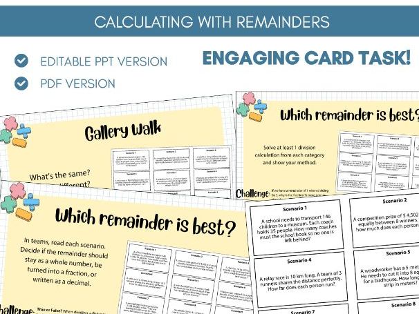 Calculating with Remainders | Card Task Activity | Four Operations