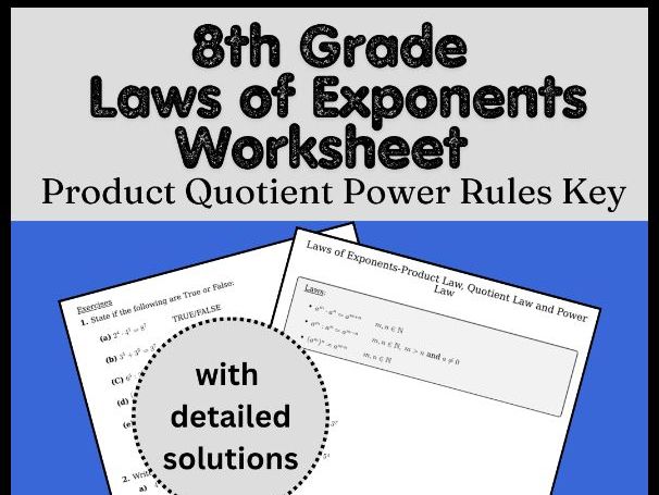 8th Grade Laws of Exponents Worksheet | Product Quotient Power Rules Key