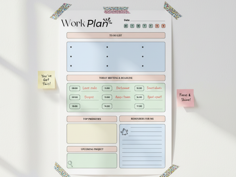 Work Day Planner, Daily Productivity Checklist, Printable Organizer, Fillable PDF Planner Page, Time