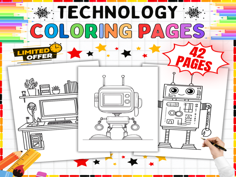 Technology Colouring Pages | 42 Computer & Robot Worksheets | STEM Art Activities for Kids