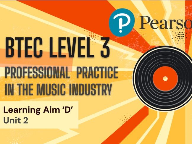 BTEC L3 Music Performance - FULL SOW for Unit 2 (Professional Practice) - Learning Aim 'D'