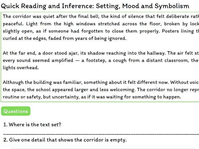 Year 9 Reading and Inference – Setting, Mood and Symbolism (Pre-GCSE Skills)
