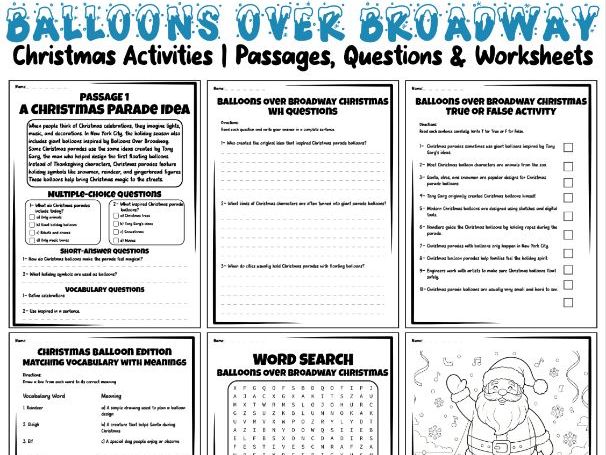 Balloons Over Broadway Christmas Activities | Passages, Questions & Worksheets