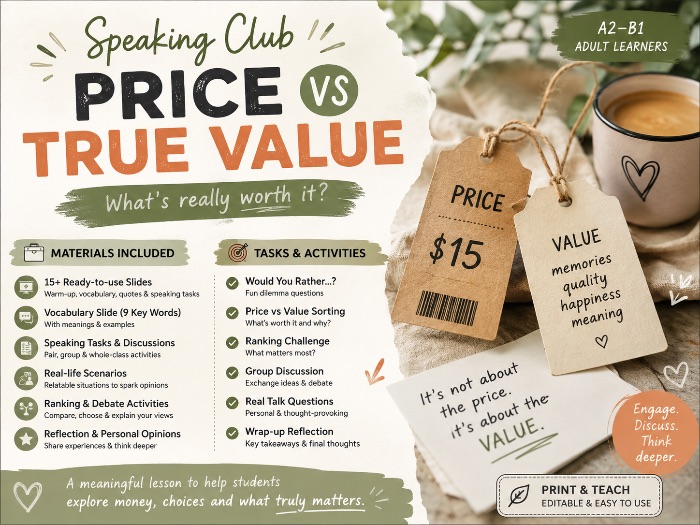Tag price VS Value discussion. Speaking lesson