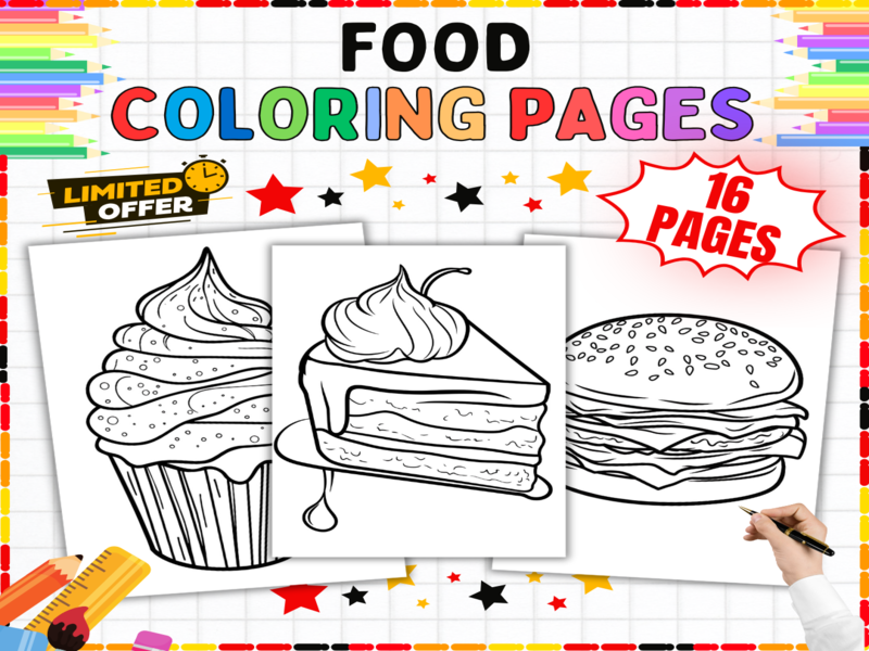 Food Coloring Pages | 16 Printable Worksheets | Fun Treats & Snacks Colouring Sheets for Kids