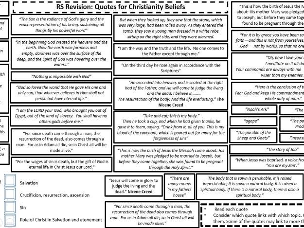 AQA RS New Spec 9-1 Christian Beliefs Quotes and teachings