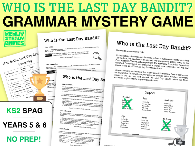KS2 SPaG Mystery Game | Eliminate the Suspects | Last Day Bandit! | Year 5 and 6