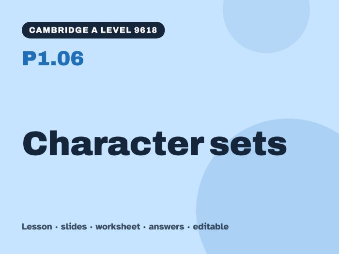 Cambridge A Level Computer Science 9618 – P1.06 Character sets – Lesson & Worksheet