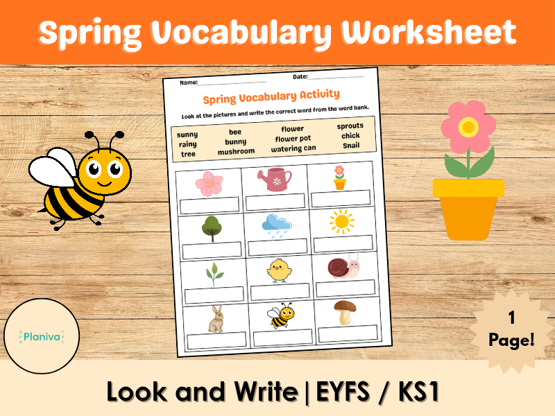 Spring Vocabulary Worksheet | Look and Write | EYFS / KS1