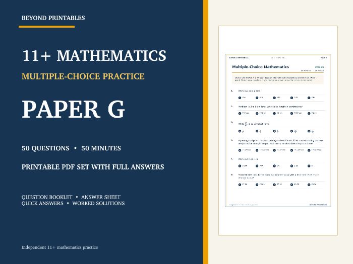 11+ Maths Practice Paper G | 50-Question Multiple Choice Test with Answers