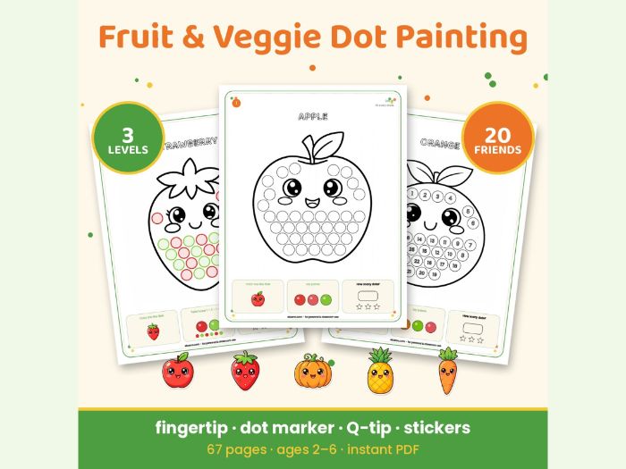 Fruit and Vegetable Dot Painting: 3 Levels