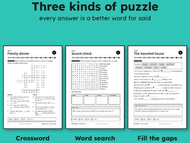 Free words for said puzzles for KS2: crosswords and gap fills