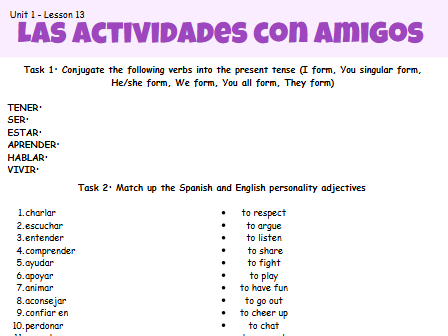 AQA GCSE Spanish Unit 1 Lesson 13 Las actividades con amigos