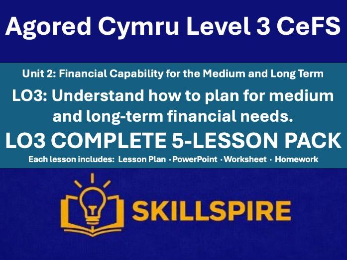 Agored Cymru CeFS Level 3 | Unit 2 LO3 | Budgeting for Aspirations | Complete 5-Lesson Pack