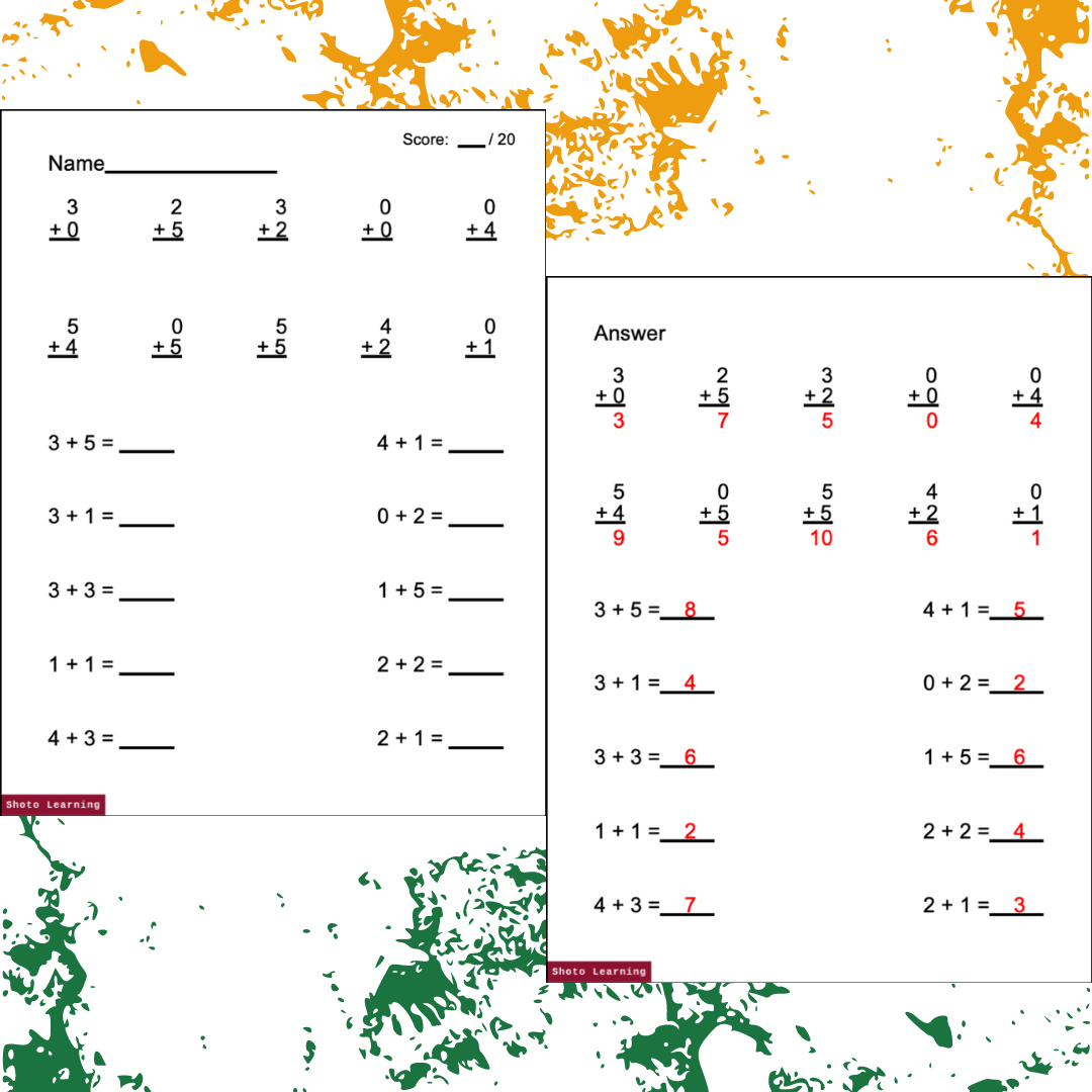 Addition Printable 0 5