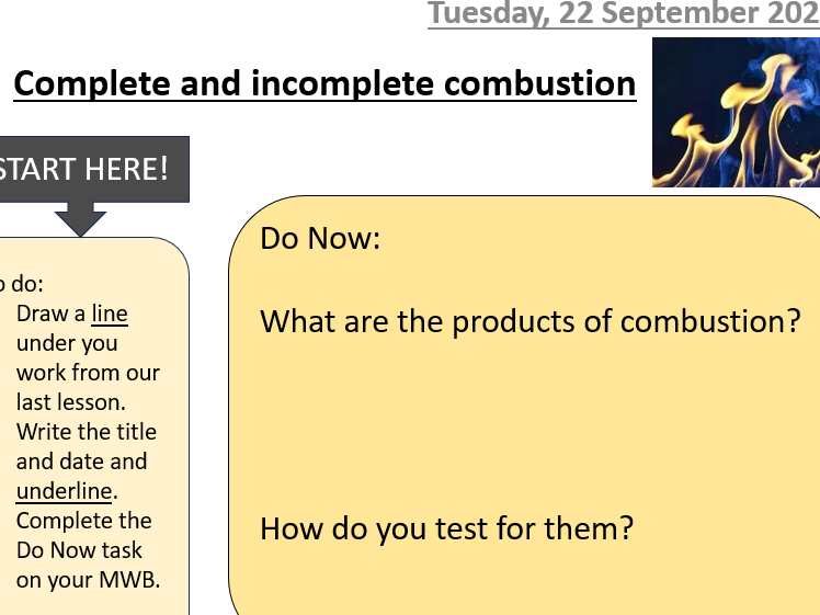 Complete and Incomplete Combustion Full Lesson PowerPoint (KS3/KS4)
