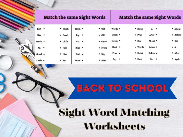 Sight Word Matching Worksheets