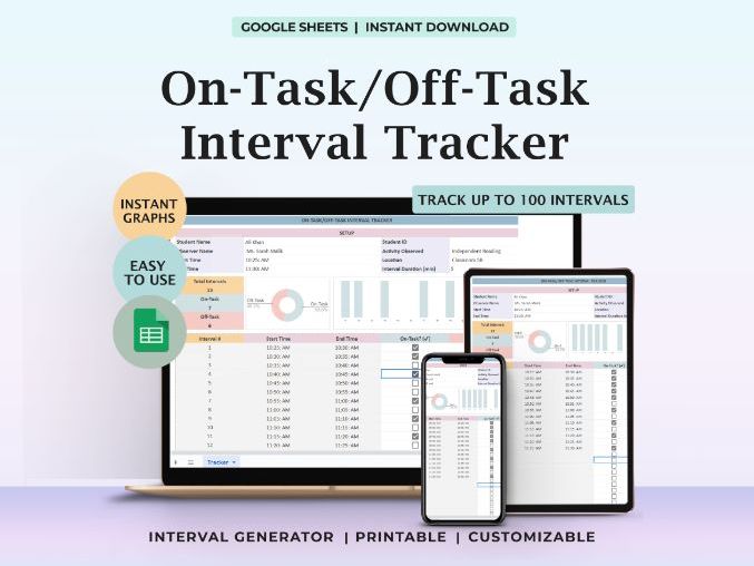 On Task Off Task Behavior Tracker IEP Classroom Observation Data Spreadsheet
