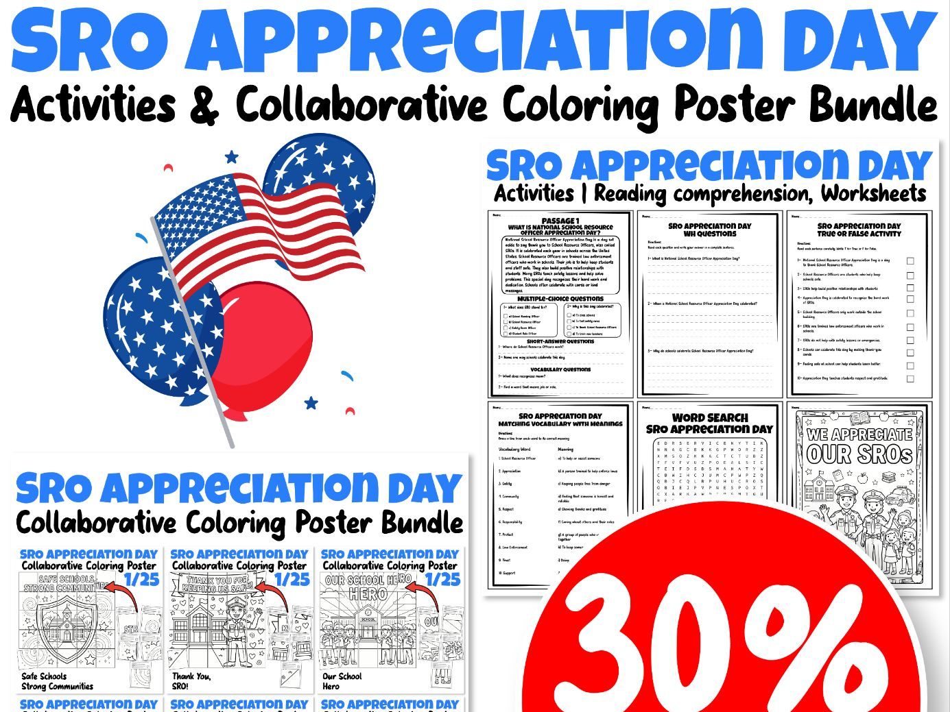 SRO Appreciation Day Activities & Collaborative Coloring Poster Bundle