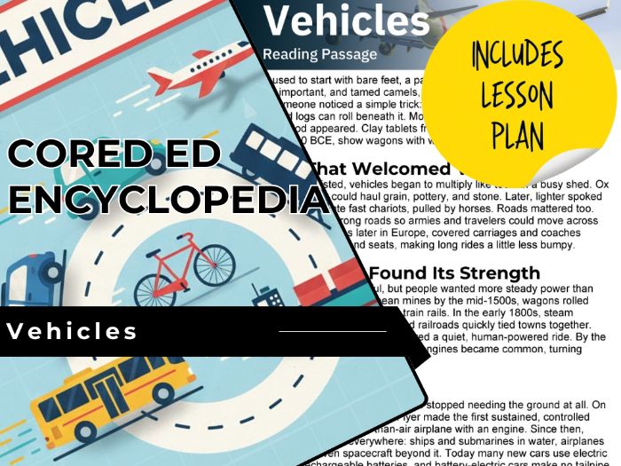 Vehicles Reading Comprehension Passage - Cored Ed Encyclopedia