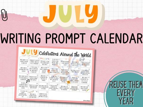 July Writing Prompt Calendar – Daily Journal Prompts (ESL/EAL | Morning Work | Primary KS1 KS2)