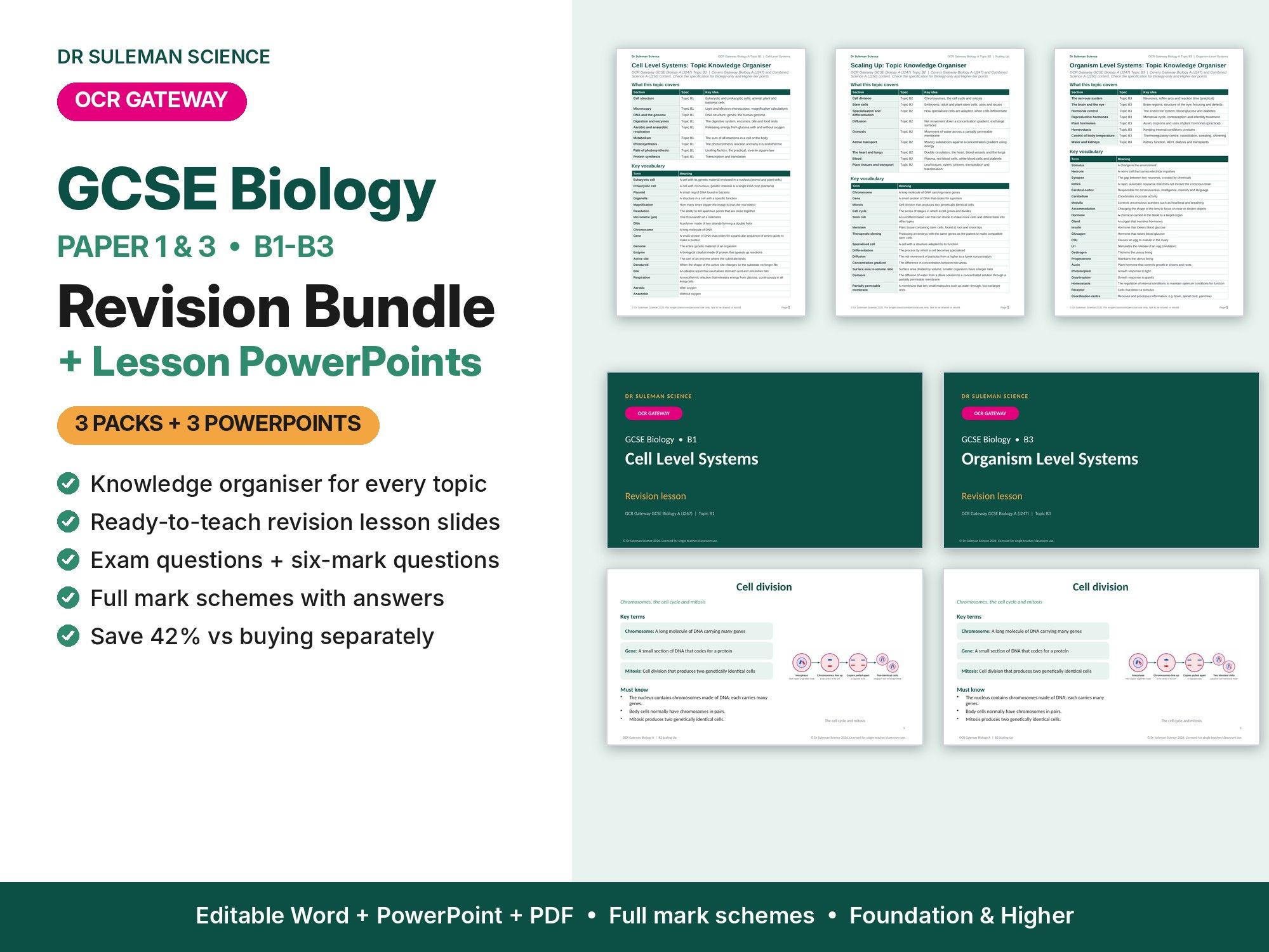 OCR Gateway GCSE Biology Paper 1 & 3 Revision Bundle + PowerPoints (B1-B3)