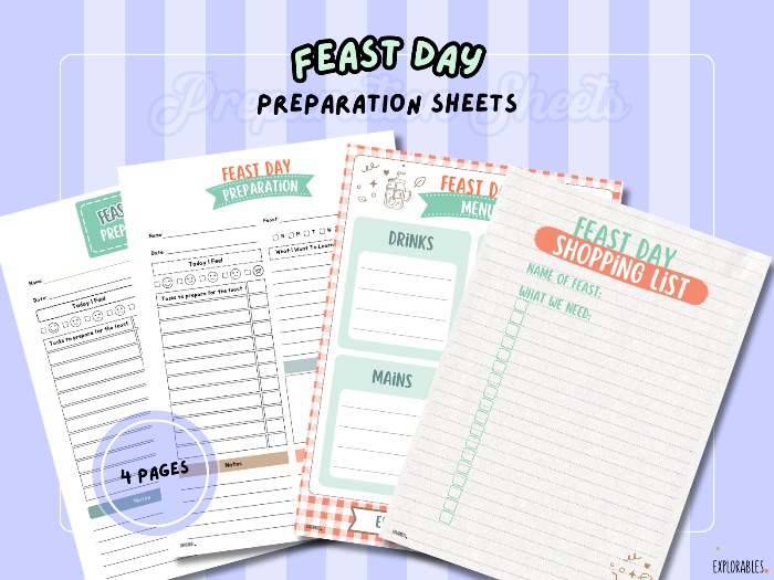 Feast Day Preparation Sheets Feast Of YHWH Biblical Printables Hebrew Activity Reflection Pages