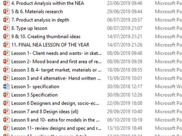 All lessons for GCSE DT NEA