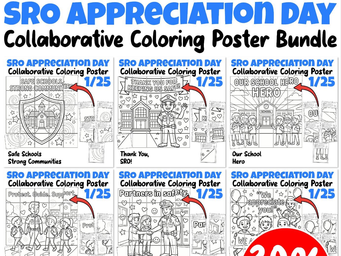 SRO Appreciation Day Collaborative Coloring Poster Bundle | Classroom Activity