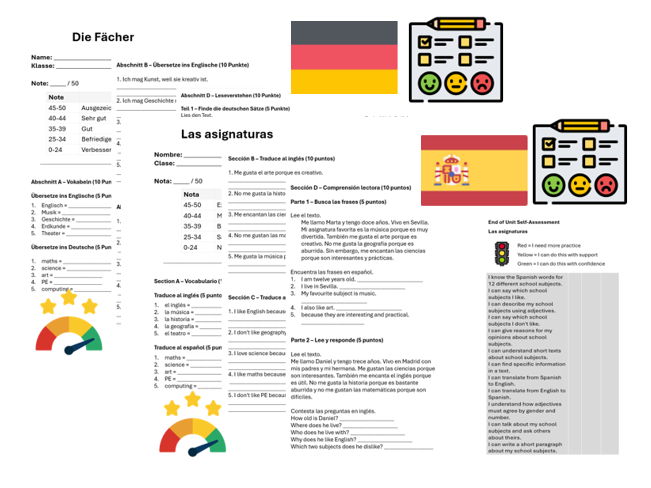 School Subjects (German & Spanish) – Assessment, Mark Scheme & Self Assessment