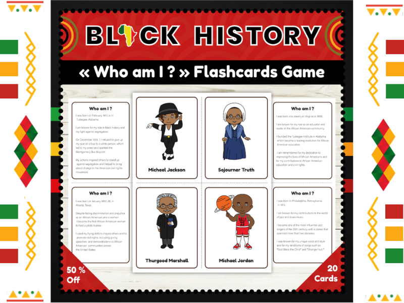 Black History Month "Who Am I ?" Game : Notable Figures Matching Flashcards Game