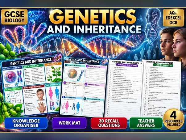 GCSE Biology Genetics and Inheritance Revision Pack | A3 Knowledge Organiser, Work Mat, 30 Questions