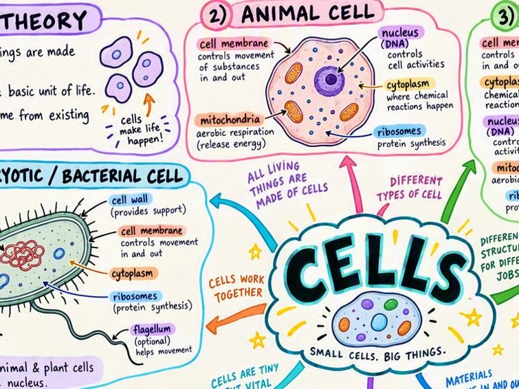 GCSE Biology Cells Revision Poster | Cell Structure, Microscopy, Transport and Organisation