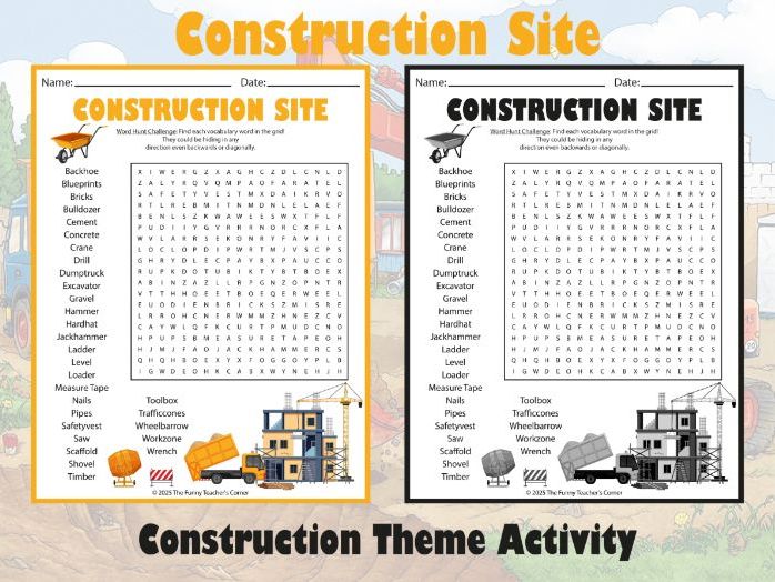 Construction Site Word Search | Construction Theme Activity