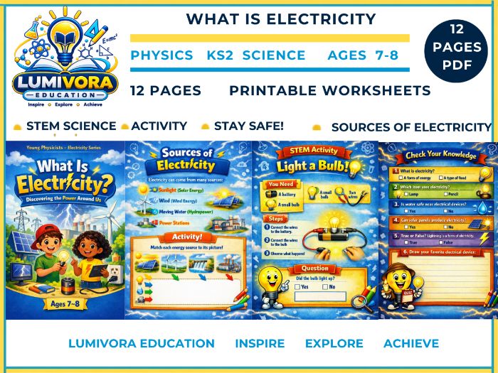 KS2 Science | What Is Electricity STEM Worksheets & Activities (Ages 7–8)
