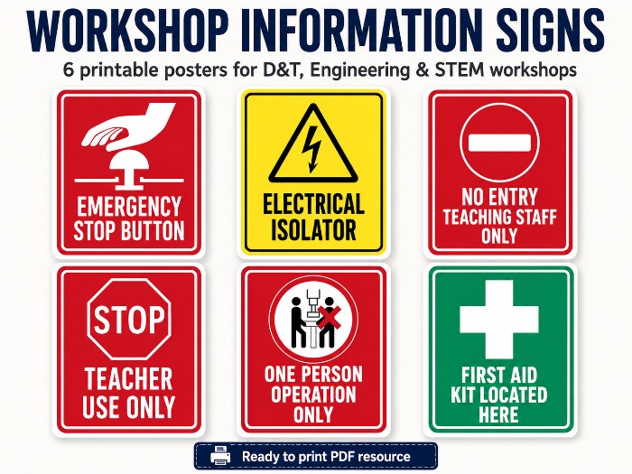 Design & Technology Workshop Safety Signs | 6 Printable Information Posters