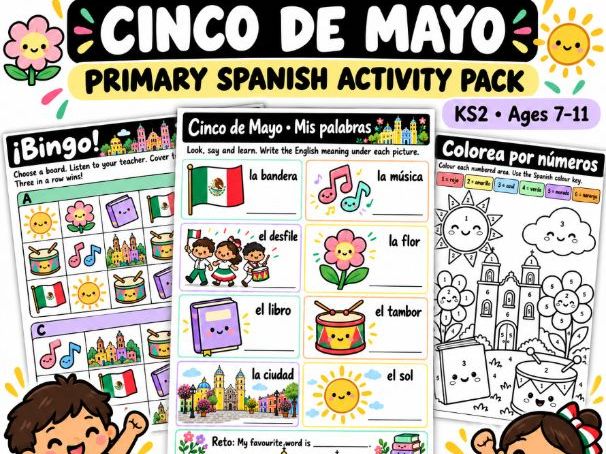 Cinco de Mayo Primary Spanish Worksheets & Games | KS2 Activity Pack