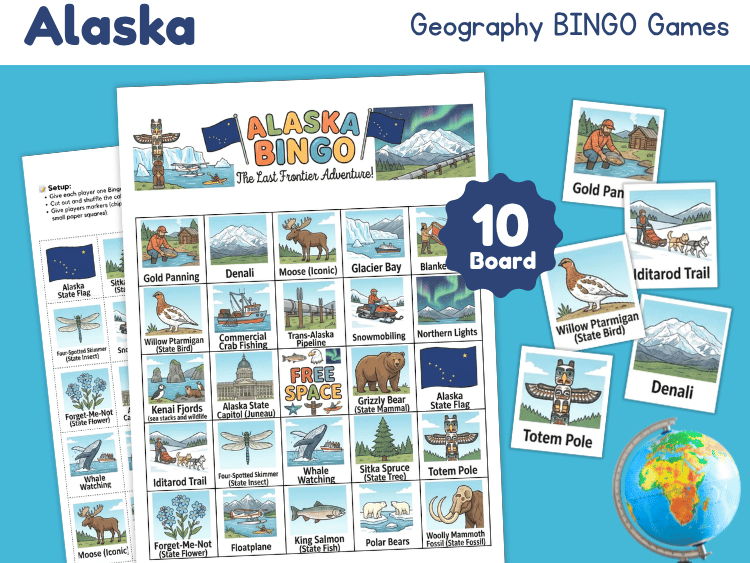 Alaska Geography Bingo Game | U.S. State Study Activity
