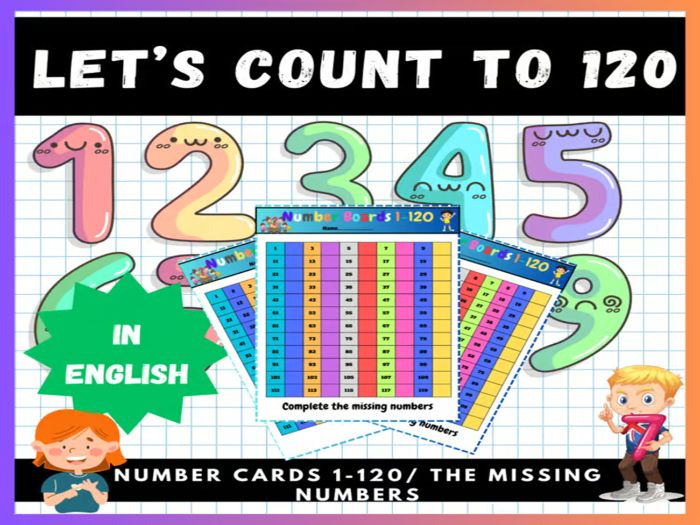 Number Boards 1-120:Fill in the Missing Numbers on the Hundreds Charts Printable/In English