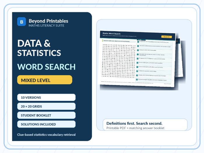 Data and Statistics Maths Word Search | 10 Printable Vocabulary Puzzles with Solutions