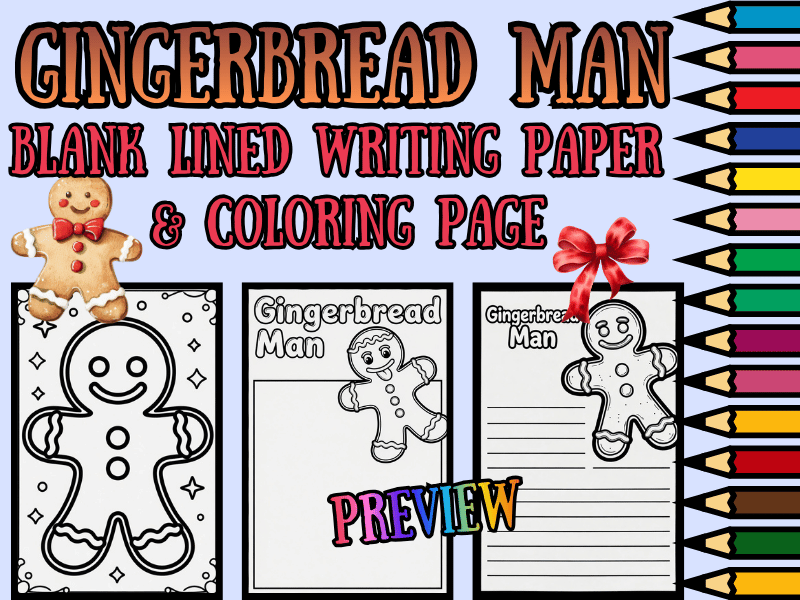 Gingerbread Man Writing Paper with Lines NO PREP + Coloring Page | Holiday Pack