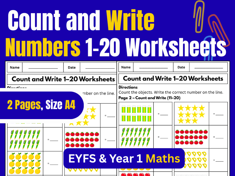 Count and Write Numbers 1–20 Worksheets | EYFS & Year 1 Maths