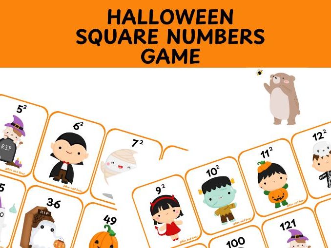 Halloween theme square numbers card game