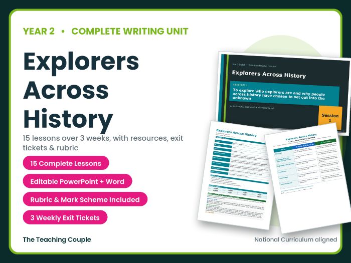 Explorers Across History | Year 2 English Unit | 15 Complete Lessons + Resources + Mark Scheme