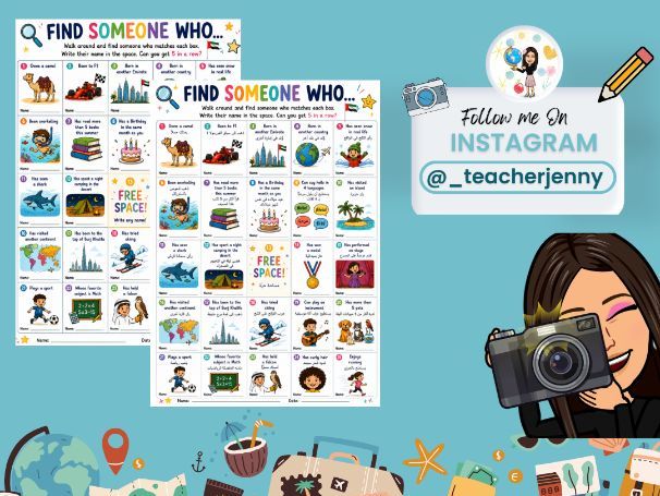 Find Someone Who... Bingo with Arabic Translations First Week Activity