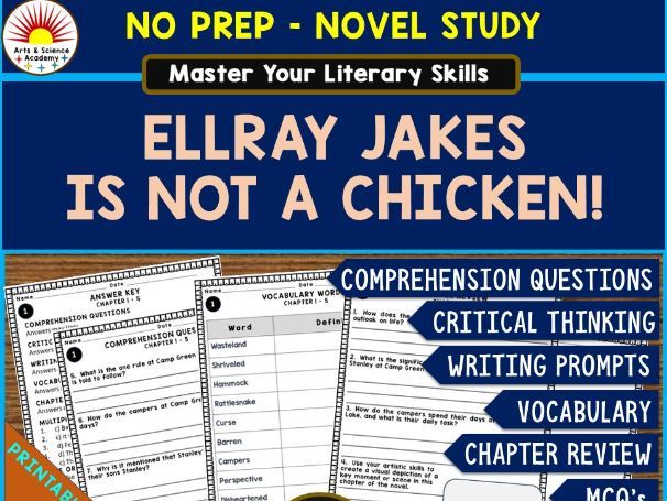 ELLRAY JAKES IS NOT A CHICKEN! Novel Study Comprehension, Critical Thinking, Vocab, MCQs, True or Fa