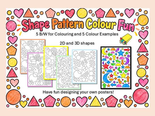2D and 3D Shape Colour Pattern Designs