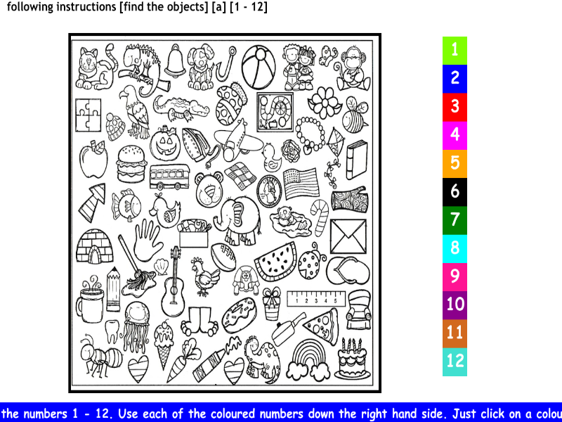 following instructions [find the numbers] [1] [1 - 12]