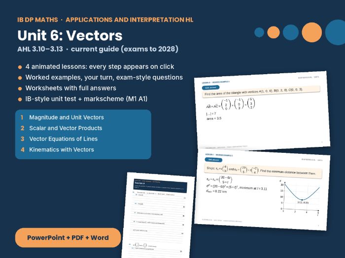 IB Maths AI HL Vectors – HL Unit 6: scalar and vector products, lines, kinematics, IB test