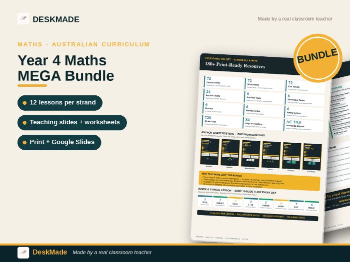 Year 4 Maths MEGA Bundle | All 6 Strands | 72 Lessons | Australian Curriculum